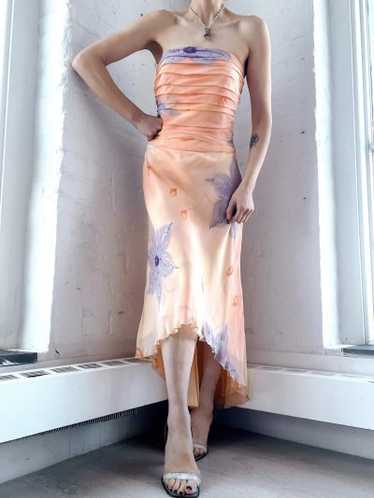 peach silk y2k flora dress