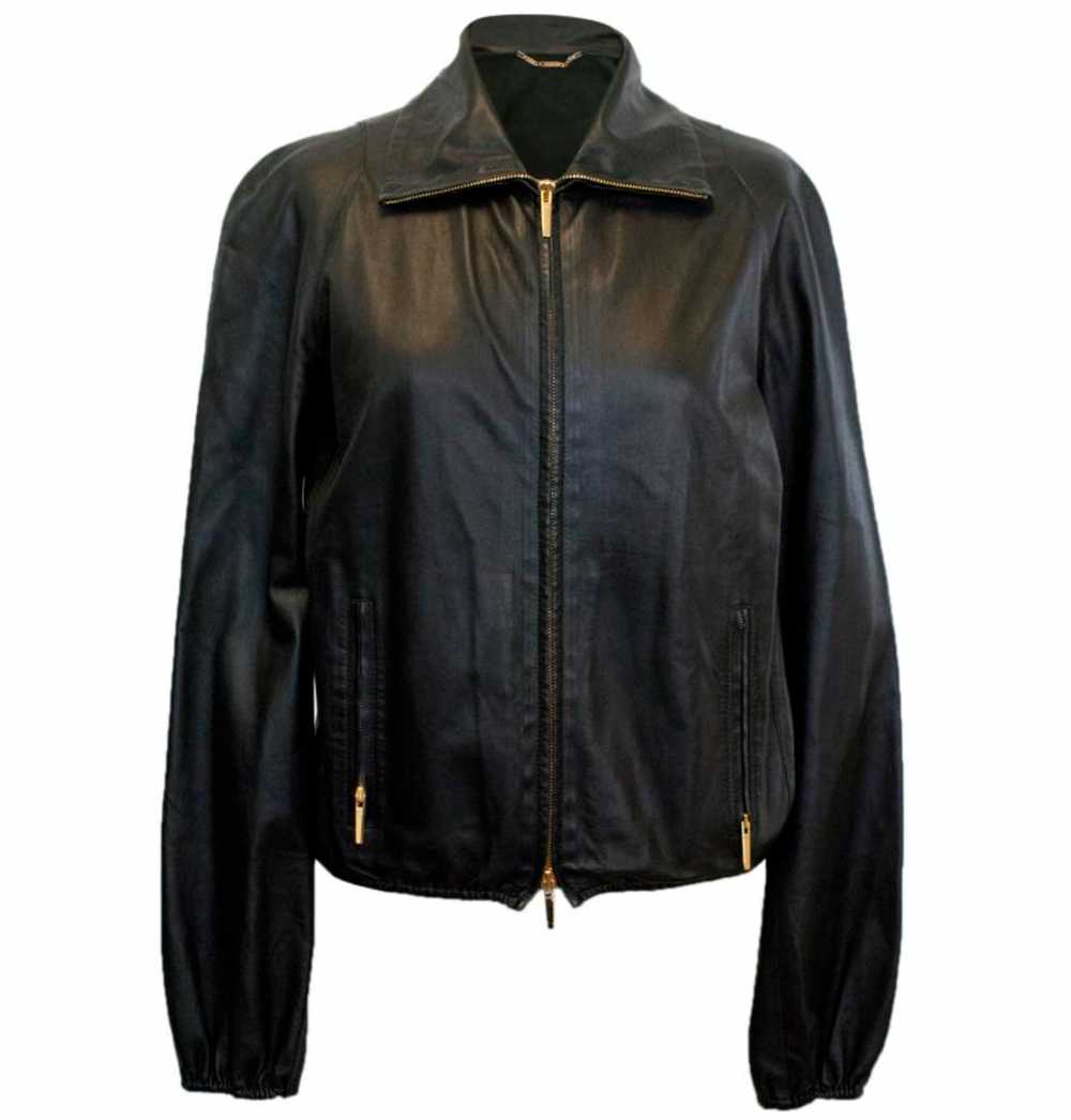 Product Details Gucci Black Leather Bomber Jacket - image 1