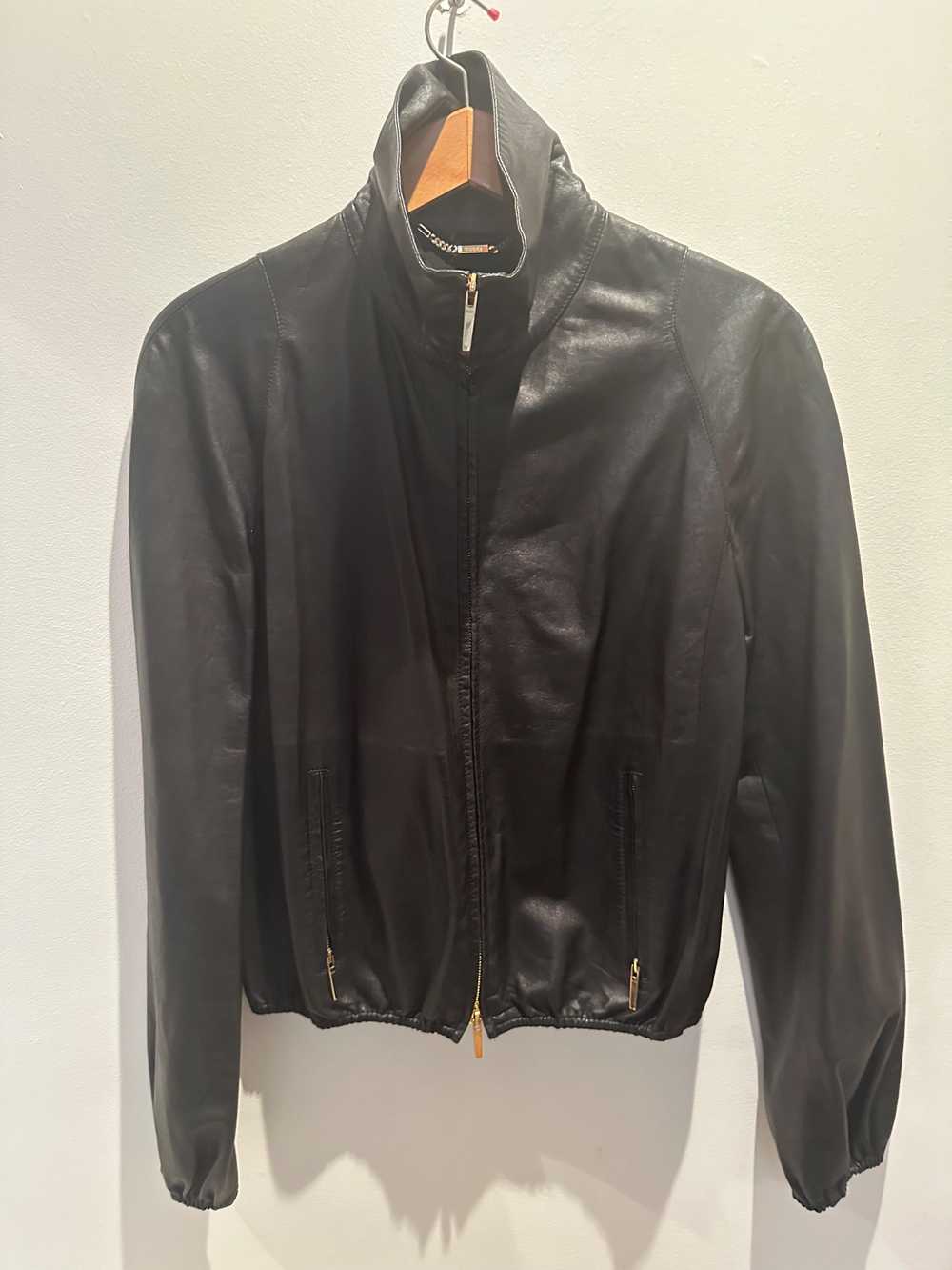 Product Details Gucci Black Leather Bomber Jacket - image 2