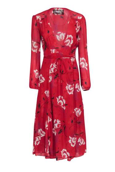 Reformation - Red w/ White Floral Print Midi Wrap 