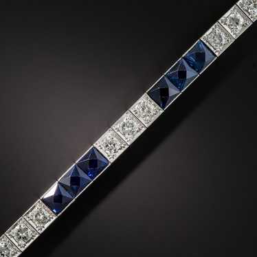 Art Deco Platinum No-Heat Sapphire And Diamond Li… - image 1