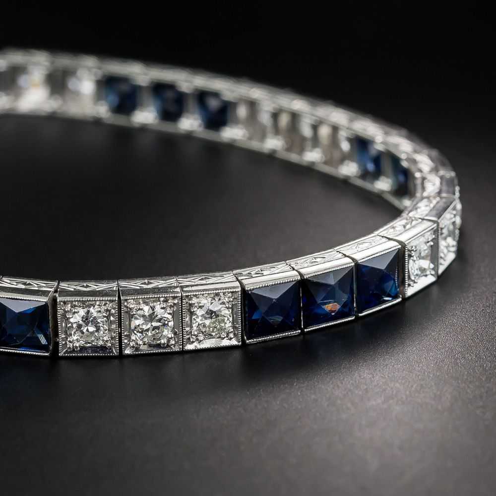 Art Deco Platinum No-Heat Sapphire And Diamond Li… - image 3