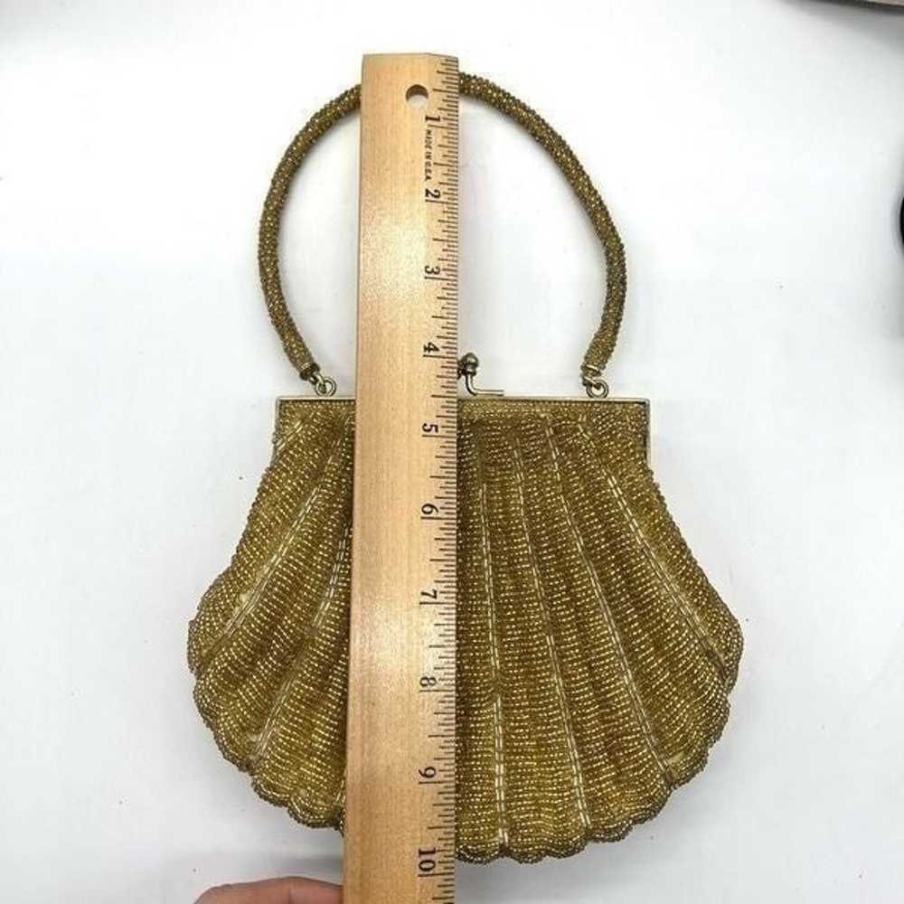 Vintage Gold Mid Century Beaded Clam Shell Shaped… - image 10