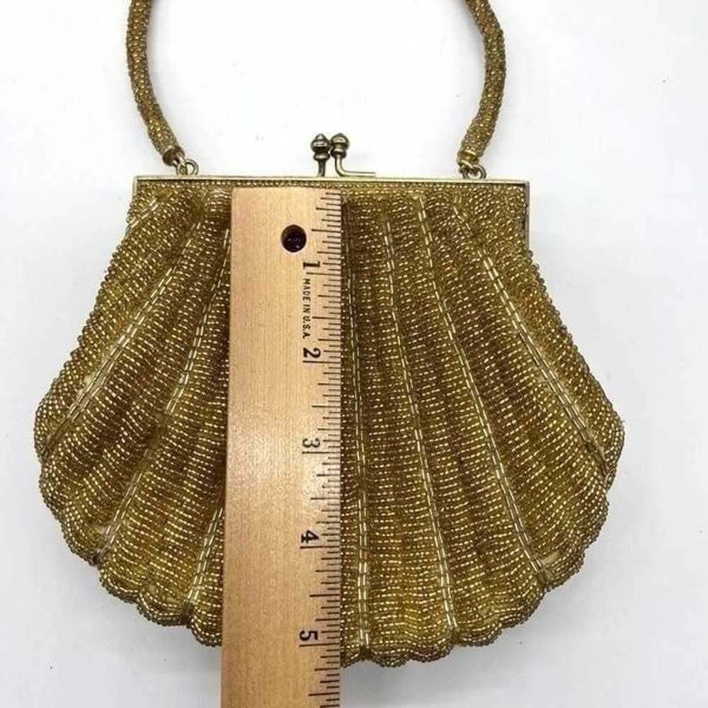 Vintage Gold Mid Century Beaded Clam Shell Shaped… - image 11