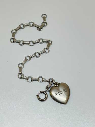 1950s Sterling Charm Heart Charm Bracelet