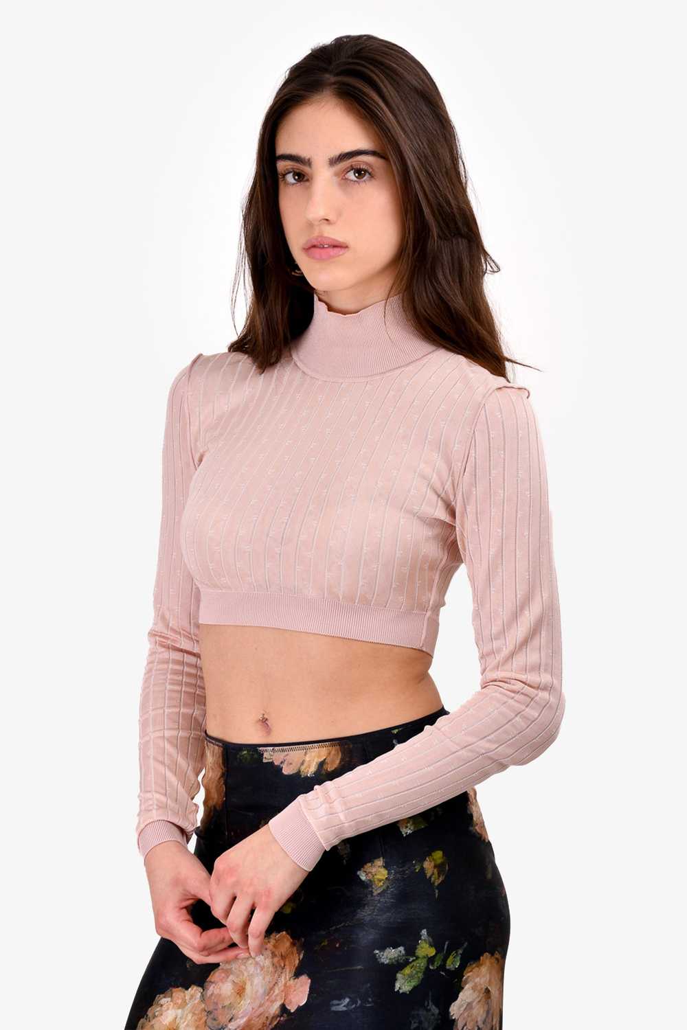 Fendi Pink Knit Long Sleeve Turtleneck Crop Top S… - image 1