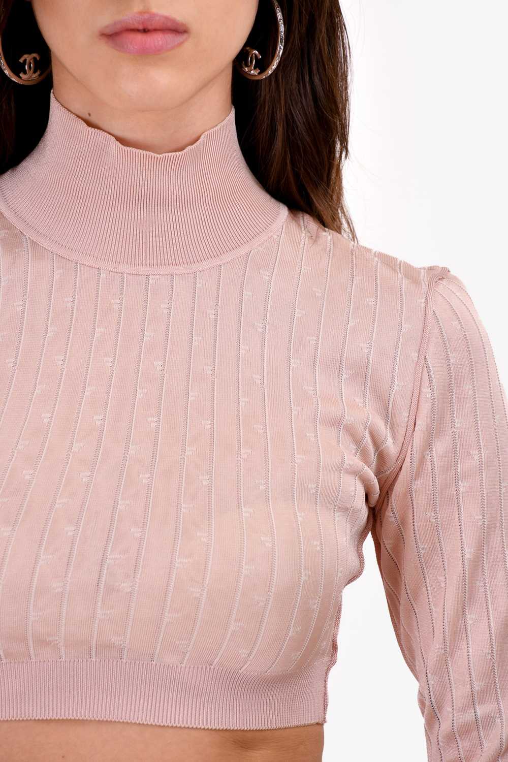 Fendi Pink Knit Long Sleeve Turtleneck Crop Top S… - image 2