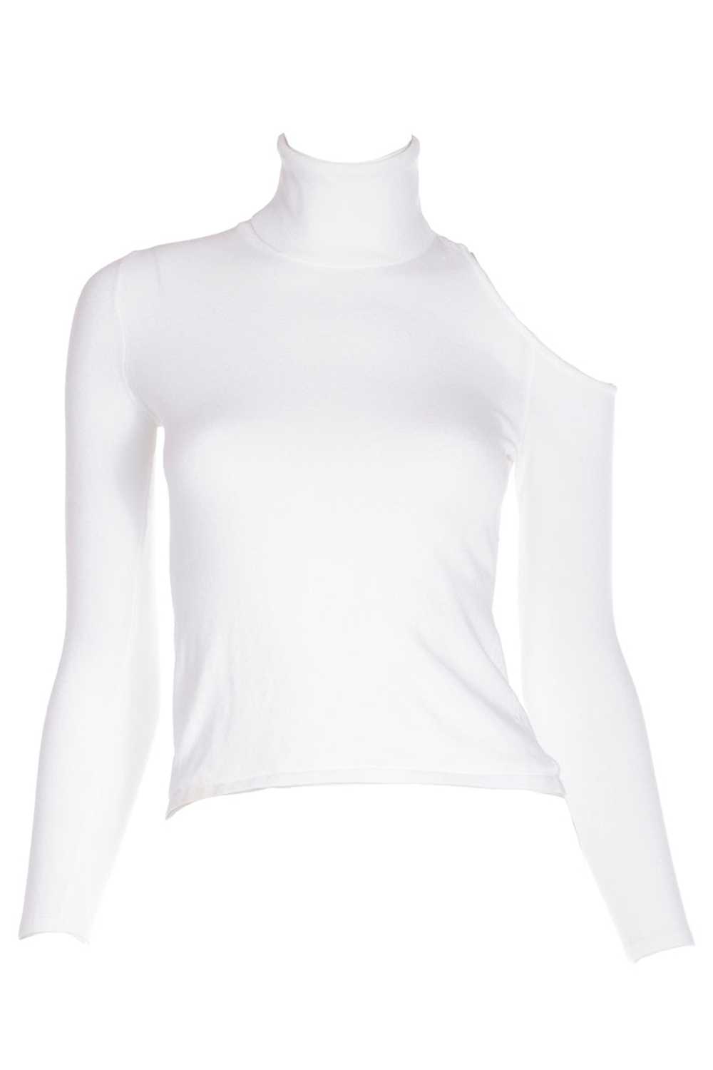 2010s Versace White Stretch Knit T Neck Top With … - image 1