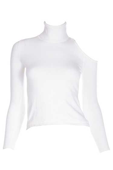 2010s Versace White Stretch Knit T Neck Top With … - image 1