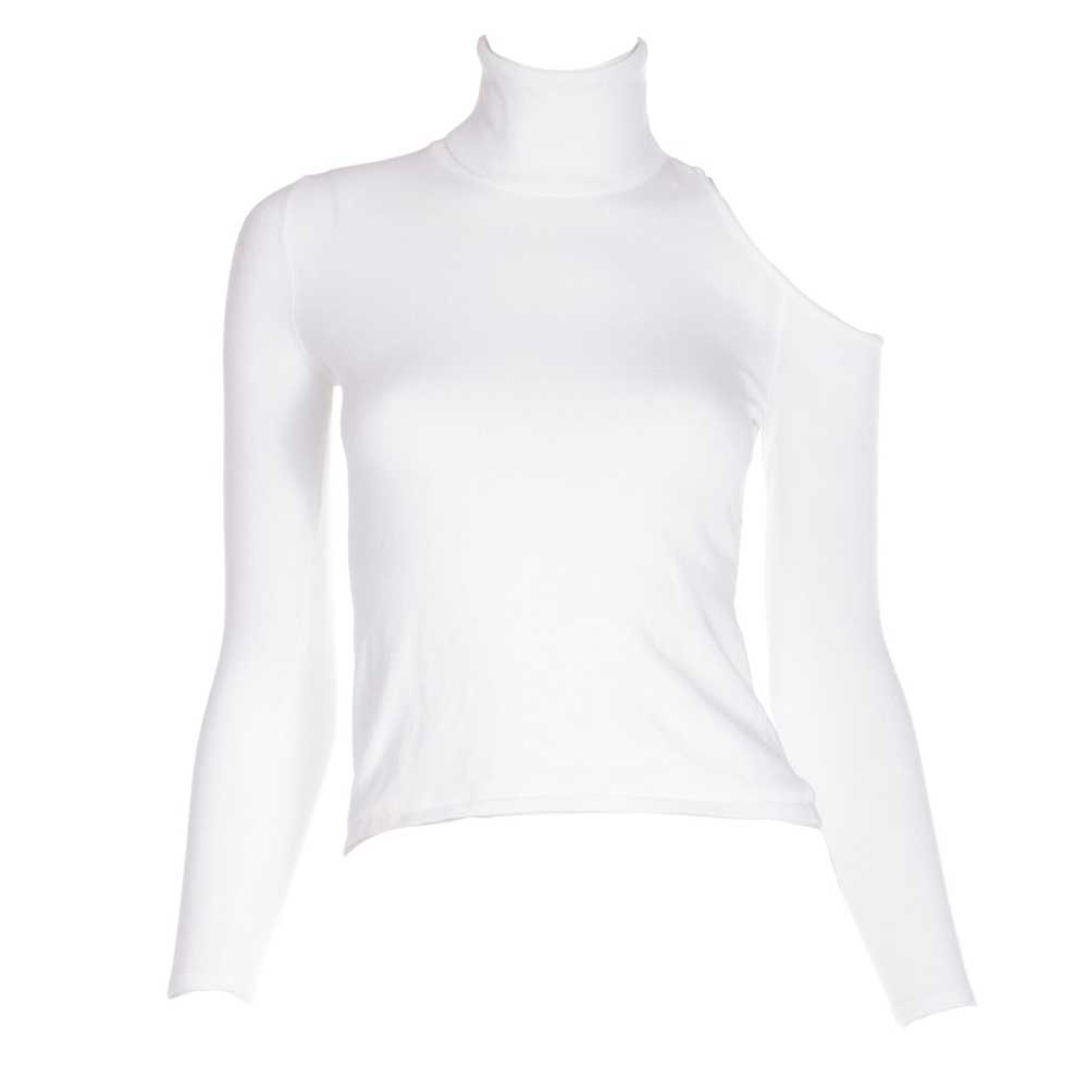 2010s Versace White Stretch Knit T Neck Top With … - image 8