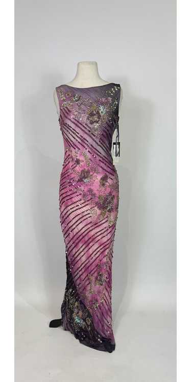 Y2K Terani Couture Pink Purple Silk Beaded Maxi Go