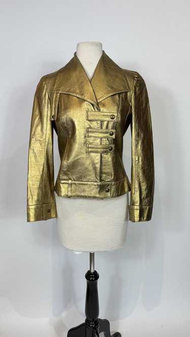Y2K Metallic Gold Leather Jacket