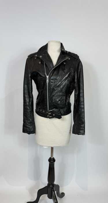 1980s ICS Cropped Black Leather Moto Jacket - image 1