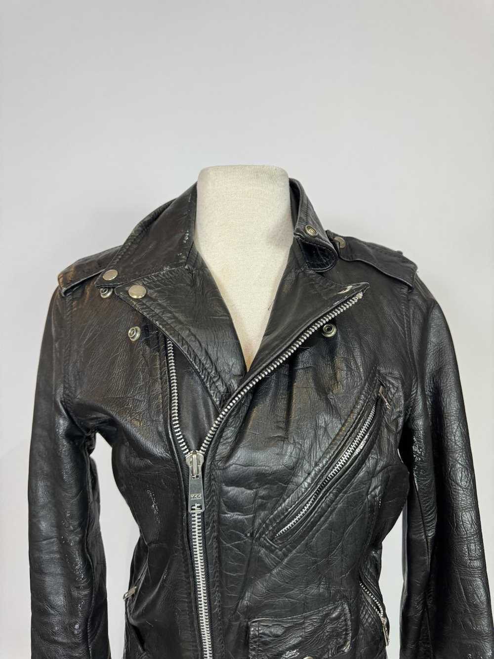 1980s ICS Cropped Black Leather Moto Jacket - image 2