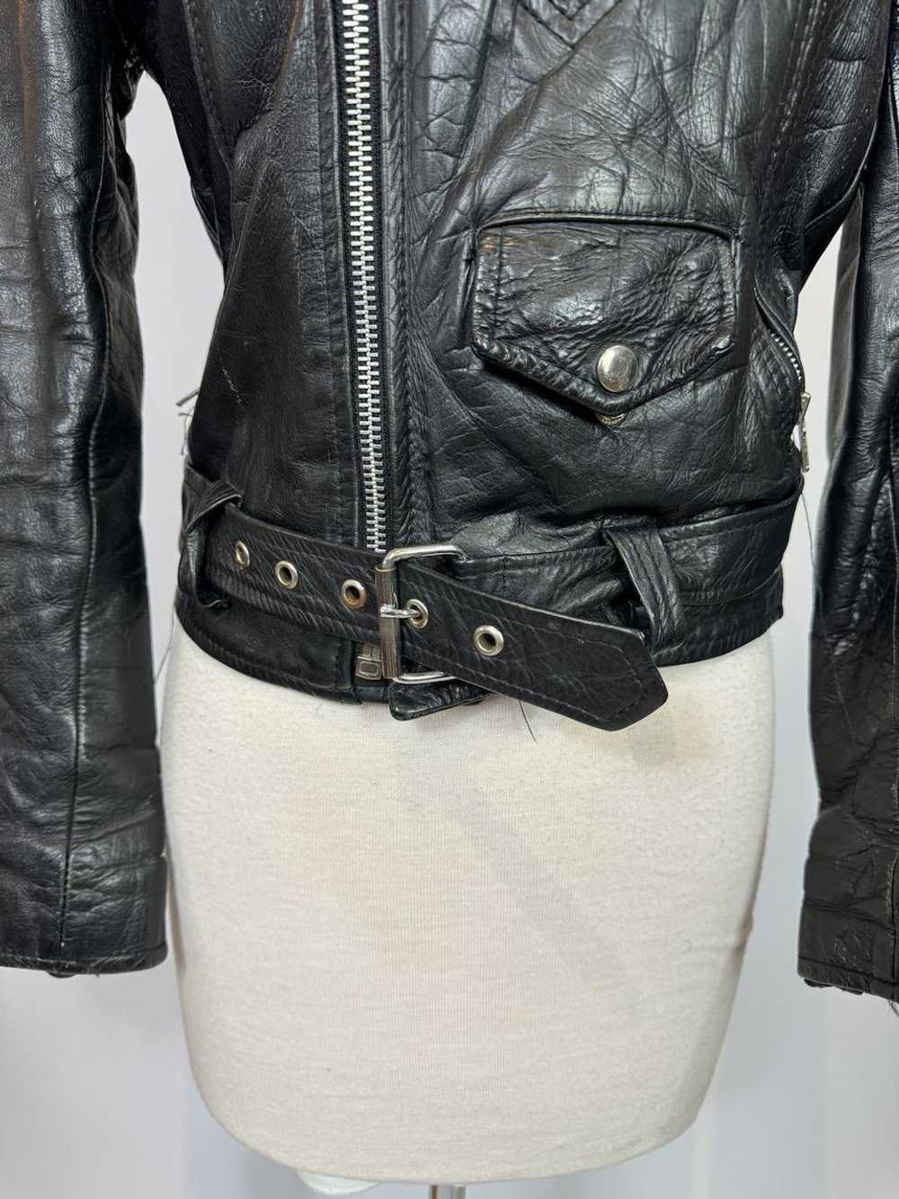1980s ICS Cropped Black Leather Moto Jacket - image 3