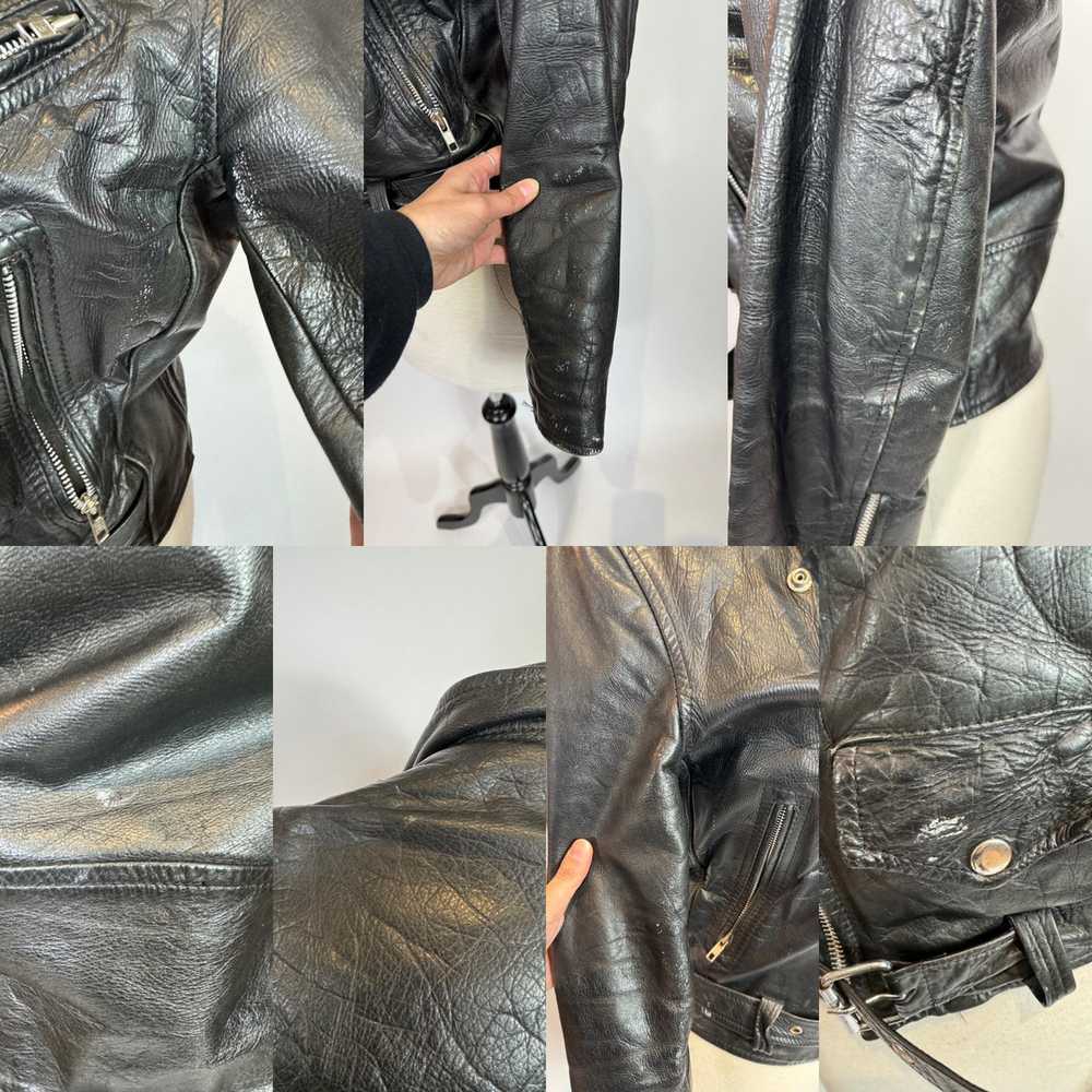 1980s ICS Cropped Black Leather Moto Jacket - image 7