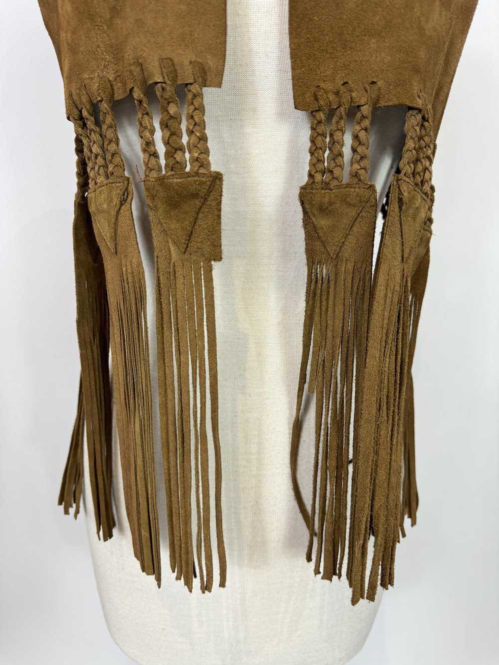 1970s Brown Suede Leather Braided Fringe Vest Hip… - image 3