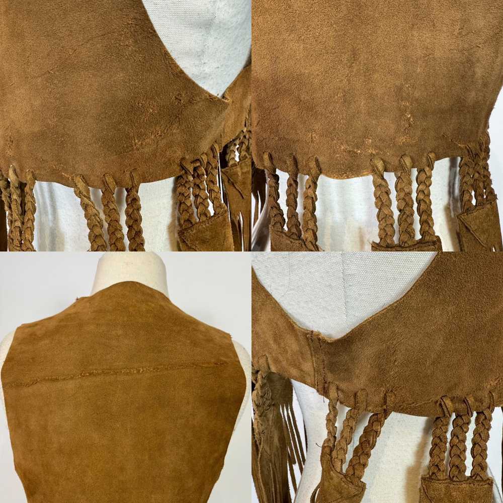 1970s Brown Suede Leather Braided Fringe Vest Hip… - image 6