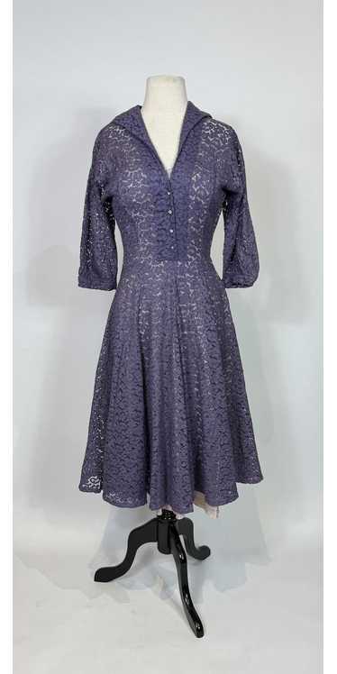 1940s - 1950s Eggplant Purple Lace Swing Dress