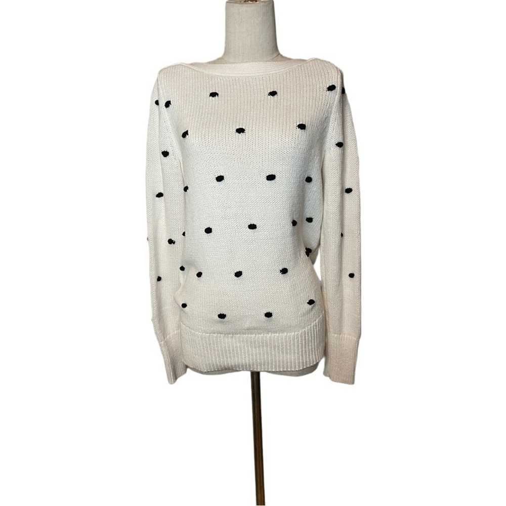 Loft S white black popcorn long sleeve sweater - image 2