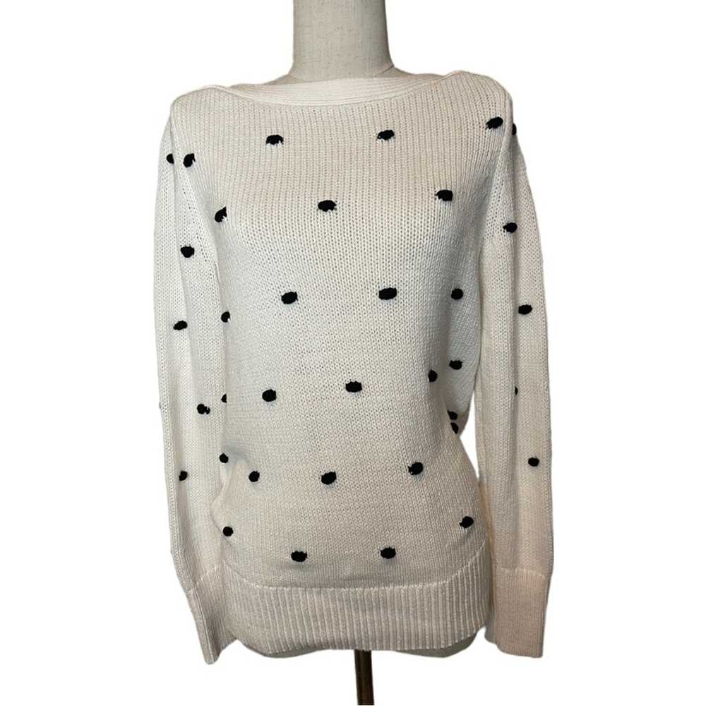 Loft S white black popcorn long sleeve sweater - image 3