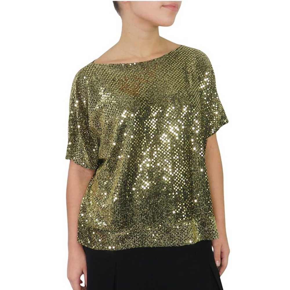 90s Vintage Gold Sequin Blouse Short Sleeve Mediu… - image 1