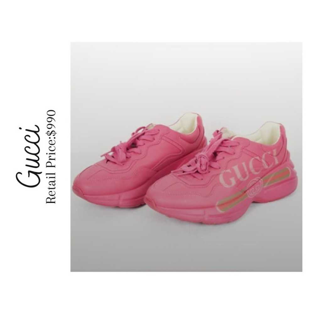 Gucci Pink Rhyton Leather Sneaker Size 7 - image 1