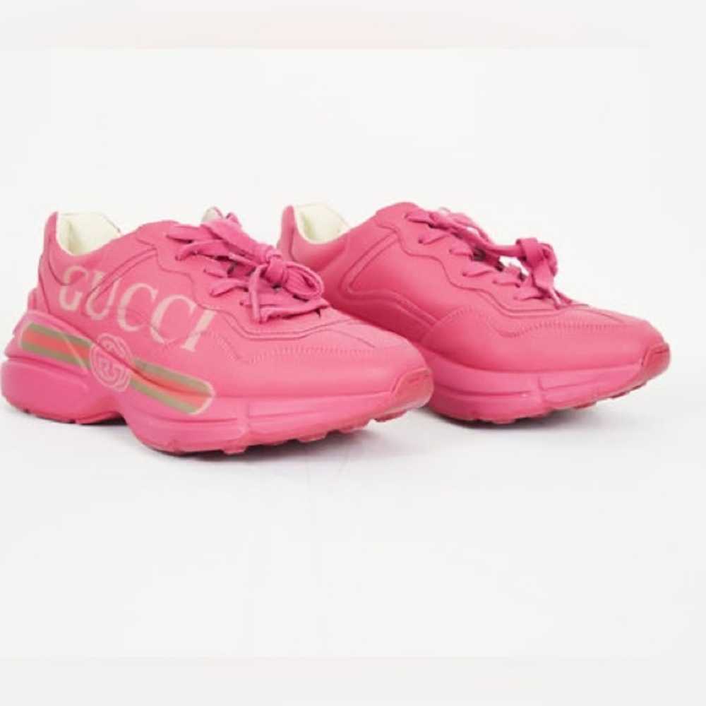 Gucci Pink Rhyton Leather Sneaker Size 7 - image 2
