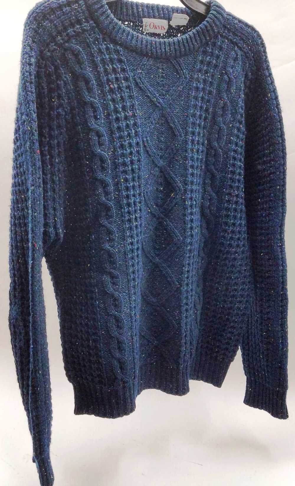 Men's ORVIS Blue Blend Pullover 100% Wool Sweater… - image 1