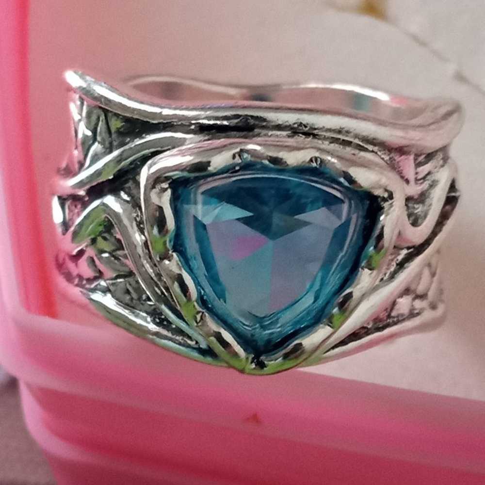 Vintage style Teal/ Turquoise gemstone ring - image 3
