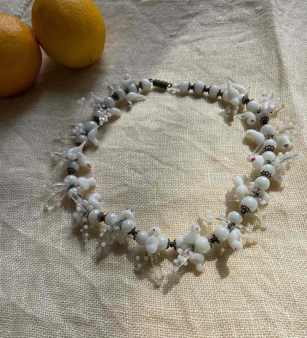 Antique venetian white glass dove necklace - image 1
