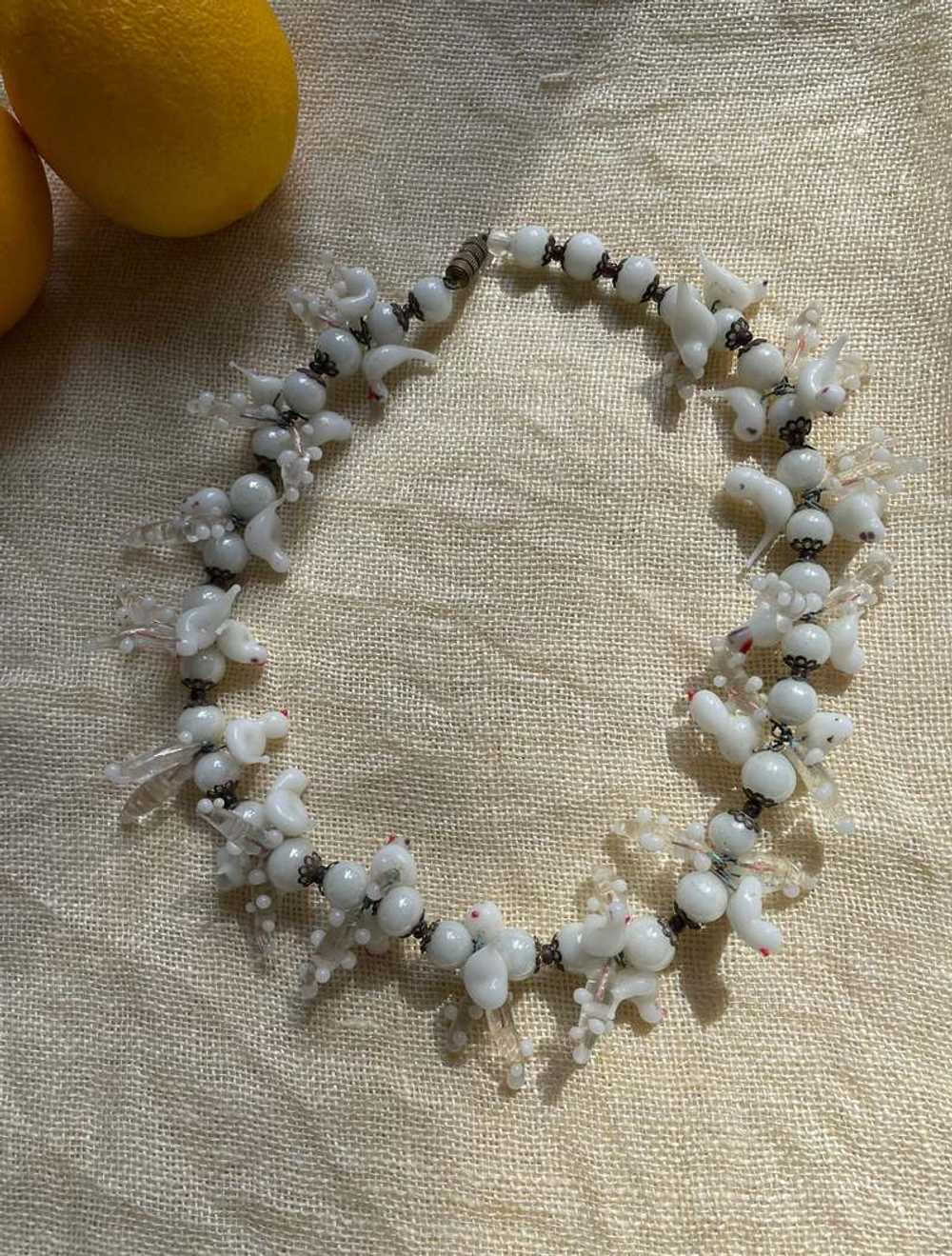 Antique venetian white glass dove necklace - image 3