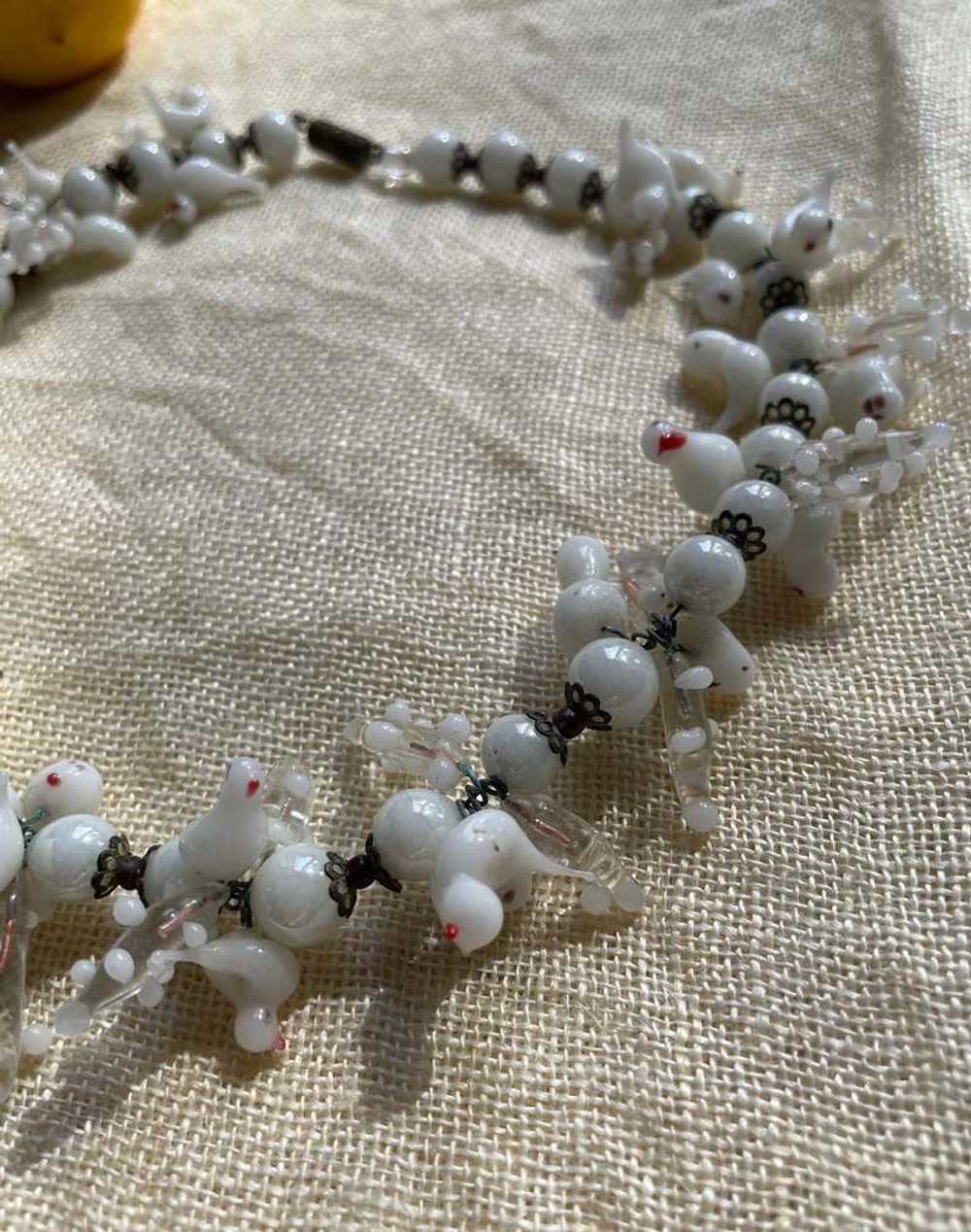 Antique venetian white glass dove necklace - image 5