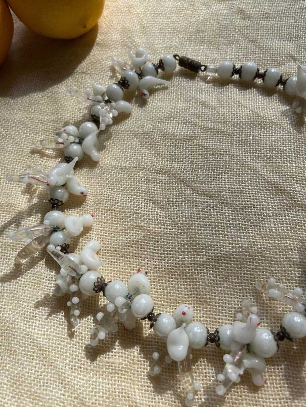 Antique venetian white glass dove necklace - image 7