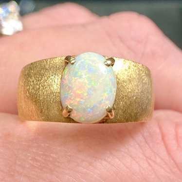 14K Yellow Gold Genuine Opal Thick Dome Ring