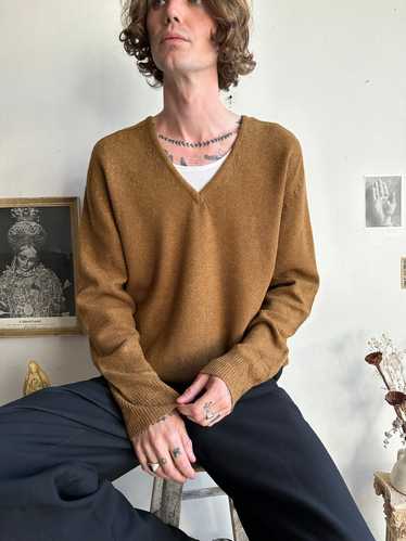 1960s Olive/Brown V-Neck Sweater (L)