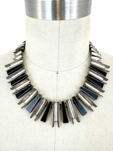 Modernist Sterling Silver & Onyx Inlay Necklace