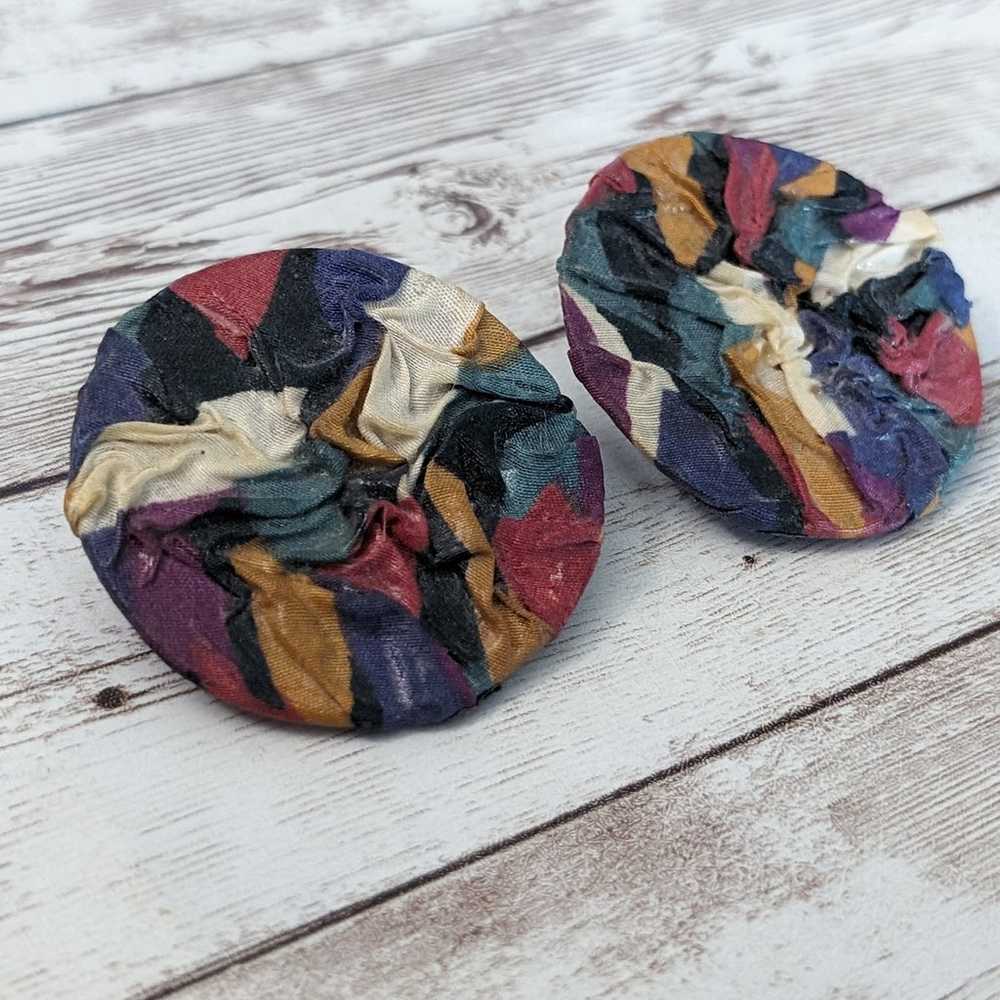 Vintage Clip On Earrings Extra Large 2" Multi Col… - image 3