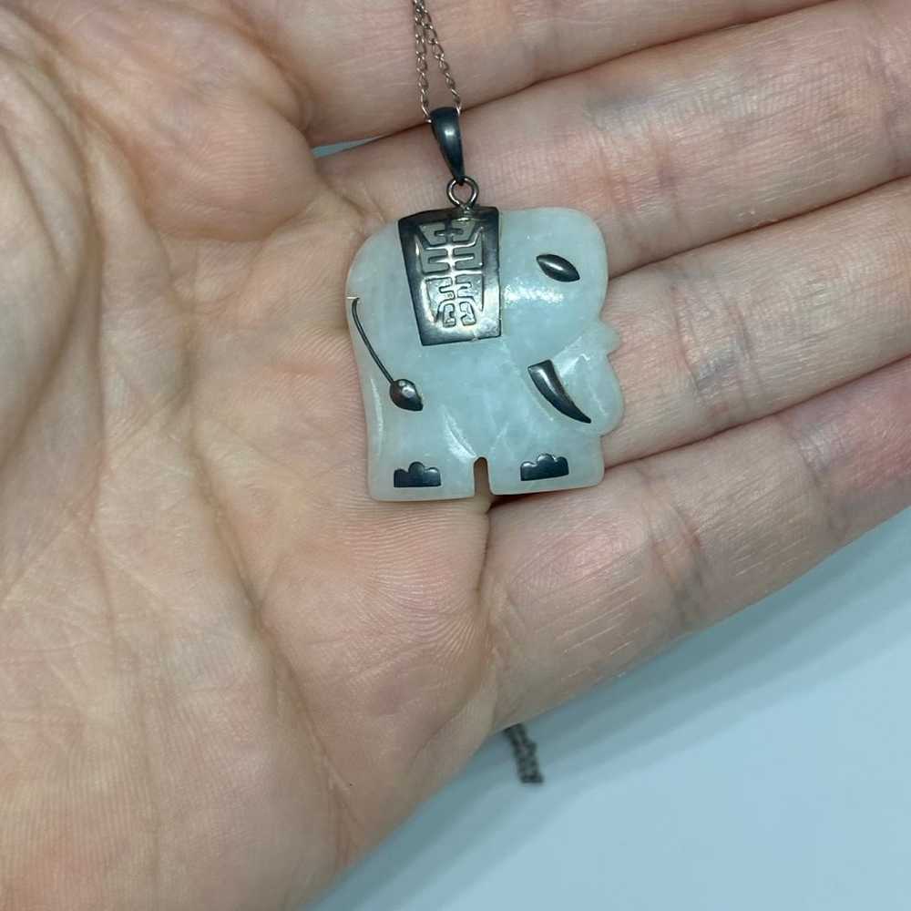 Woman’s solid jade 925 sterling silver elephant p… - image 1