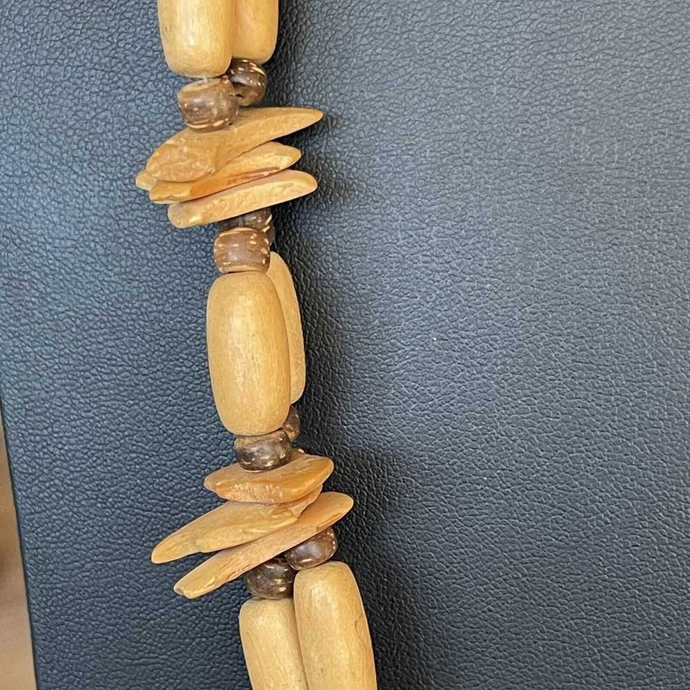 Vintage Long Length Tribal Style Wood Bead Neckla… - image 3