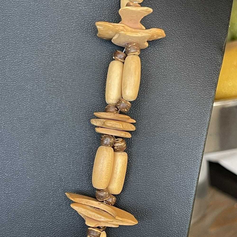 Vintage Long Length Tribal Style Wood Bead Neckla… - image 4