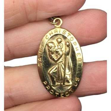 Vintage Gold Toned Catholic Saint Christopher Nec… - image 1