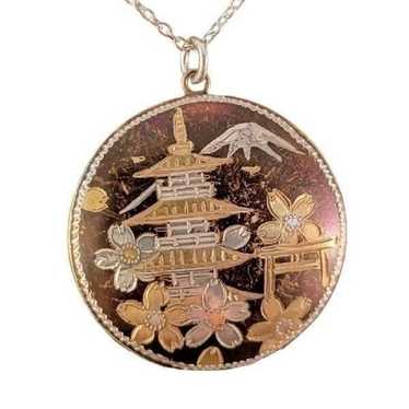 Vintage Sterling Japanese Pagoda Damascene Hand E… - image 1