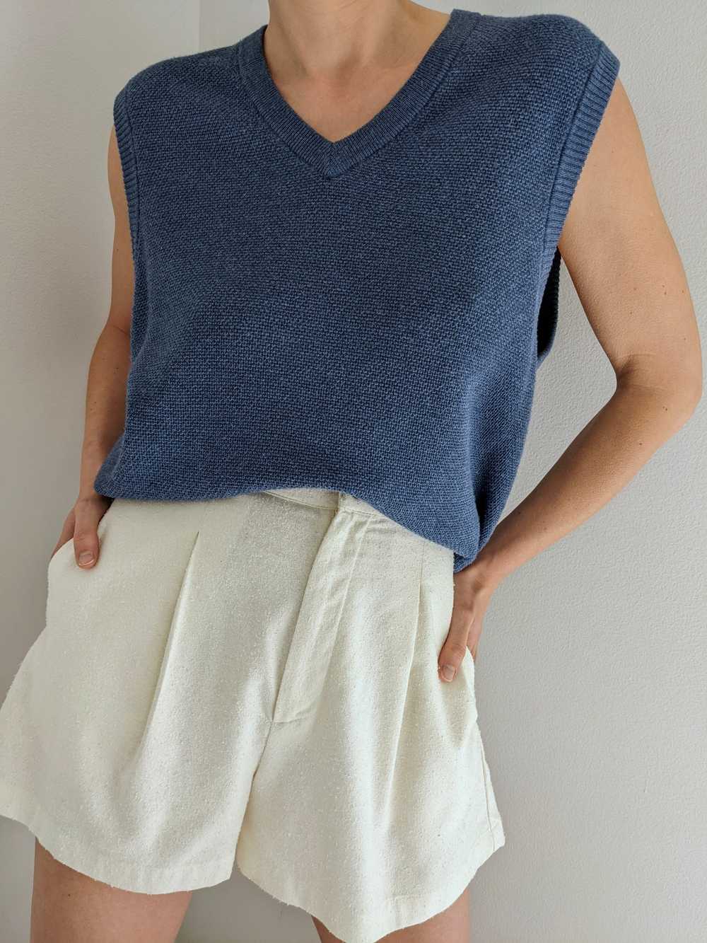 Wave Blue Woven Cotton & Cashmere Sweater Vest - image 1