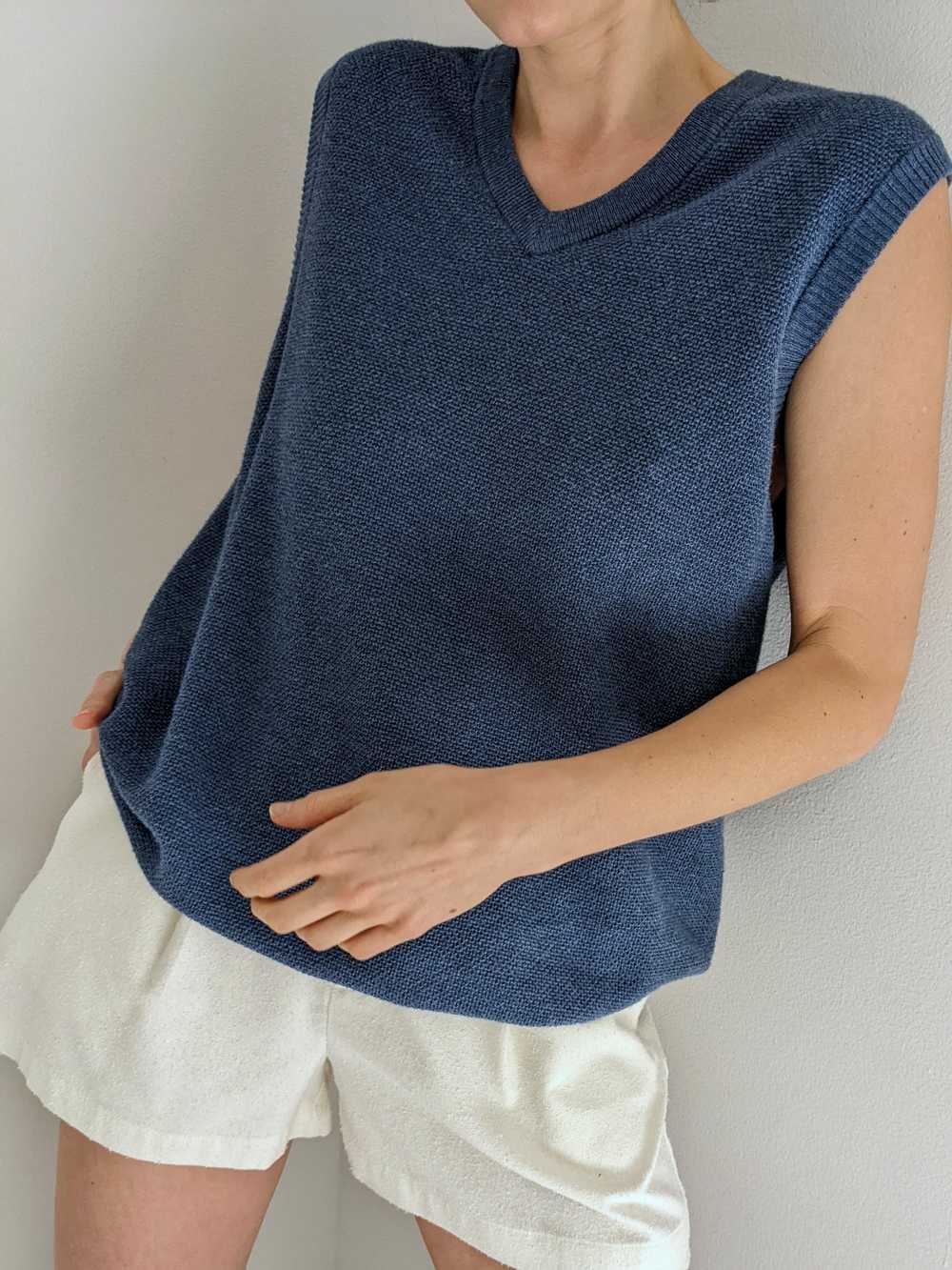Wave Blue Woven Cotton & Cashmere Sweater Vest - image 5