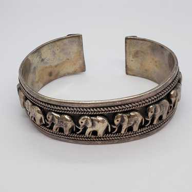 Sterling Silver Vintage Elephant Safari Cuff Brac… - image 1
