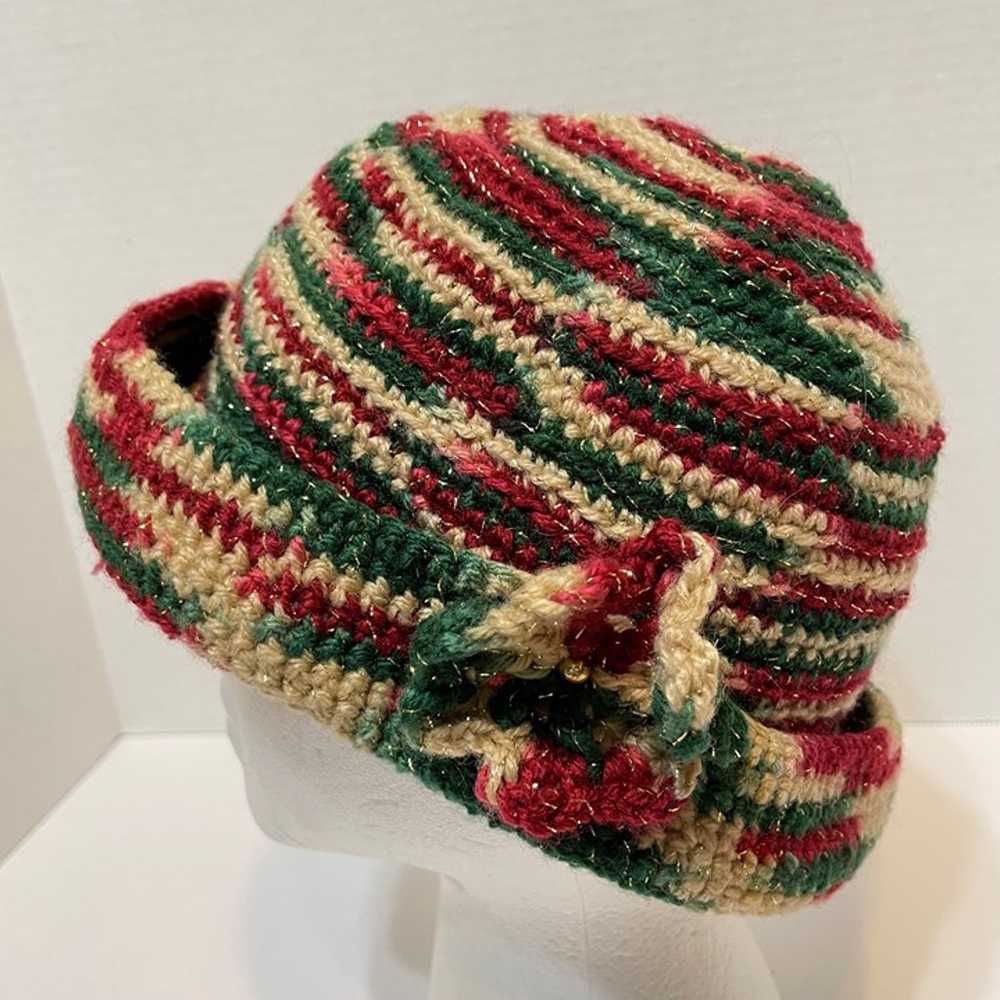 Vintage Handmade Womens Crocheted Christmas Beani… - image 2