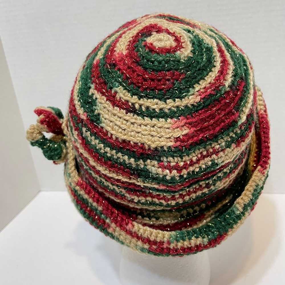 Vintage Handmade Womens Crocheted Christmas Beani… - image 4