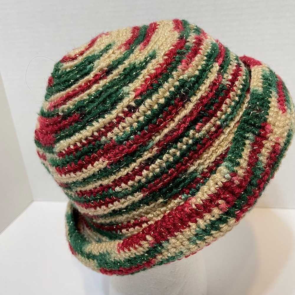 Vintage Handmade Womens Crocheted Christmas Beani… - image 5