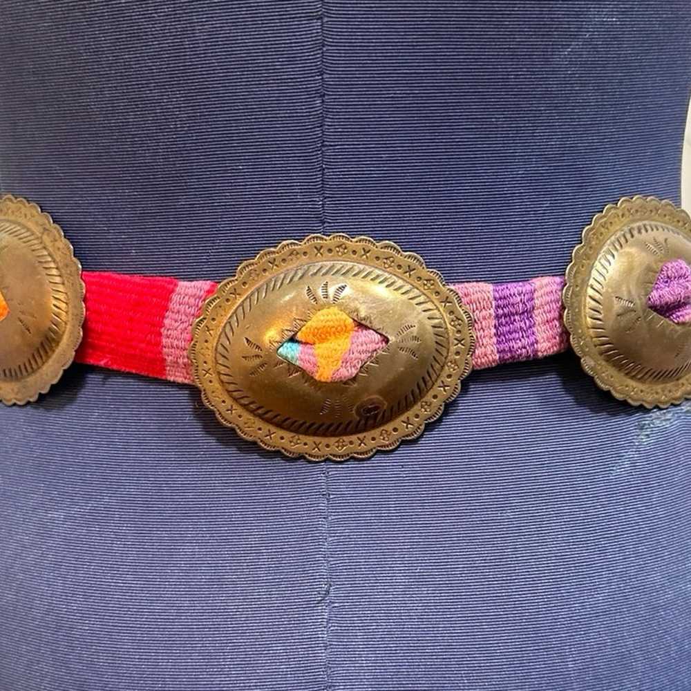 Vintage woven Mexican/Southwestern Belt with bras… - image 3